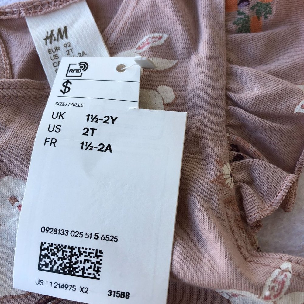 H & M Girls Dress Dusty Rose Pink/White Bunnies Flutter Cap Sleeves Size 2T - Picture 6 of 8